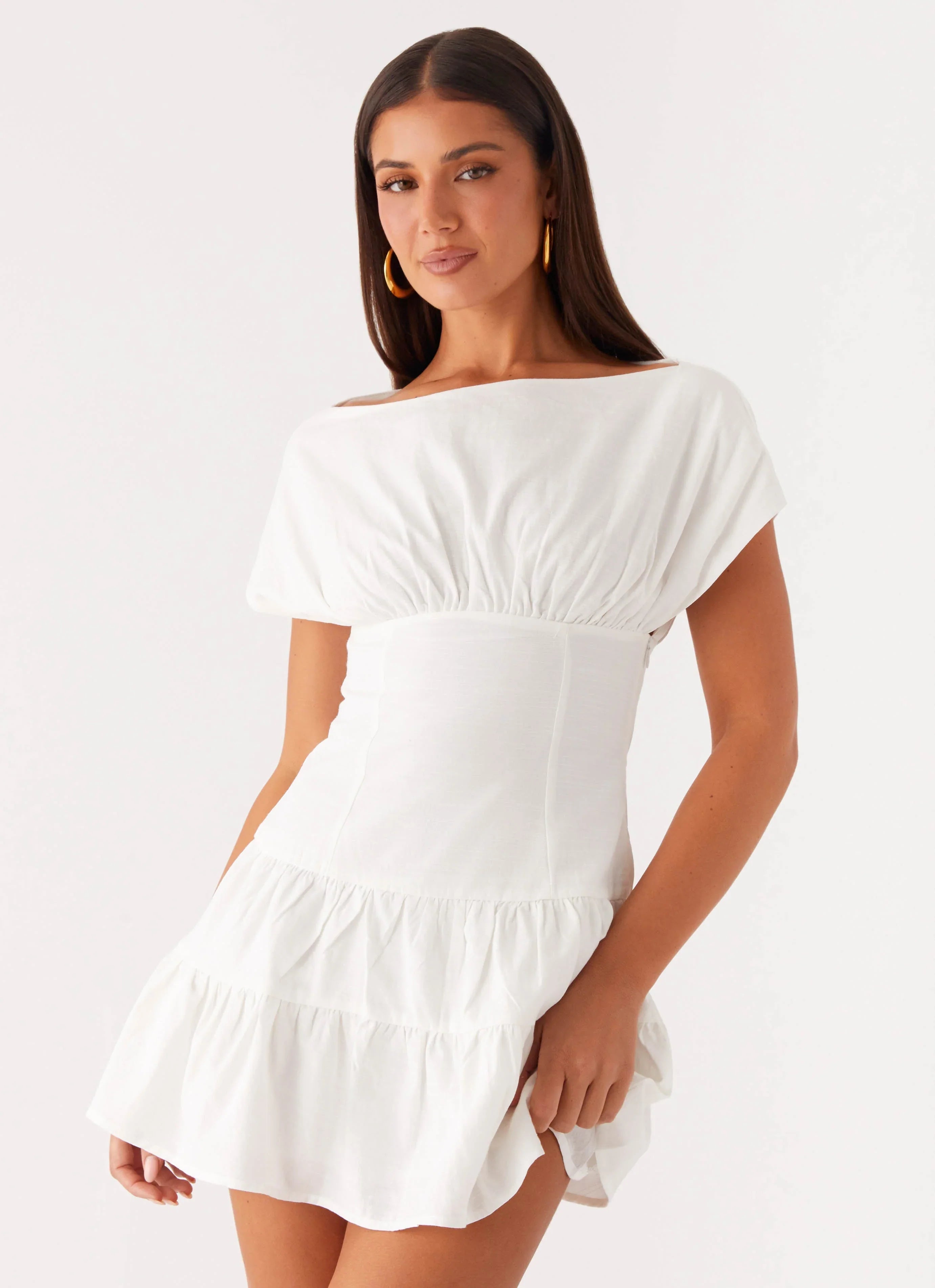 Ember Haze Boat Neck Mini Dress Off White