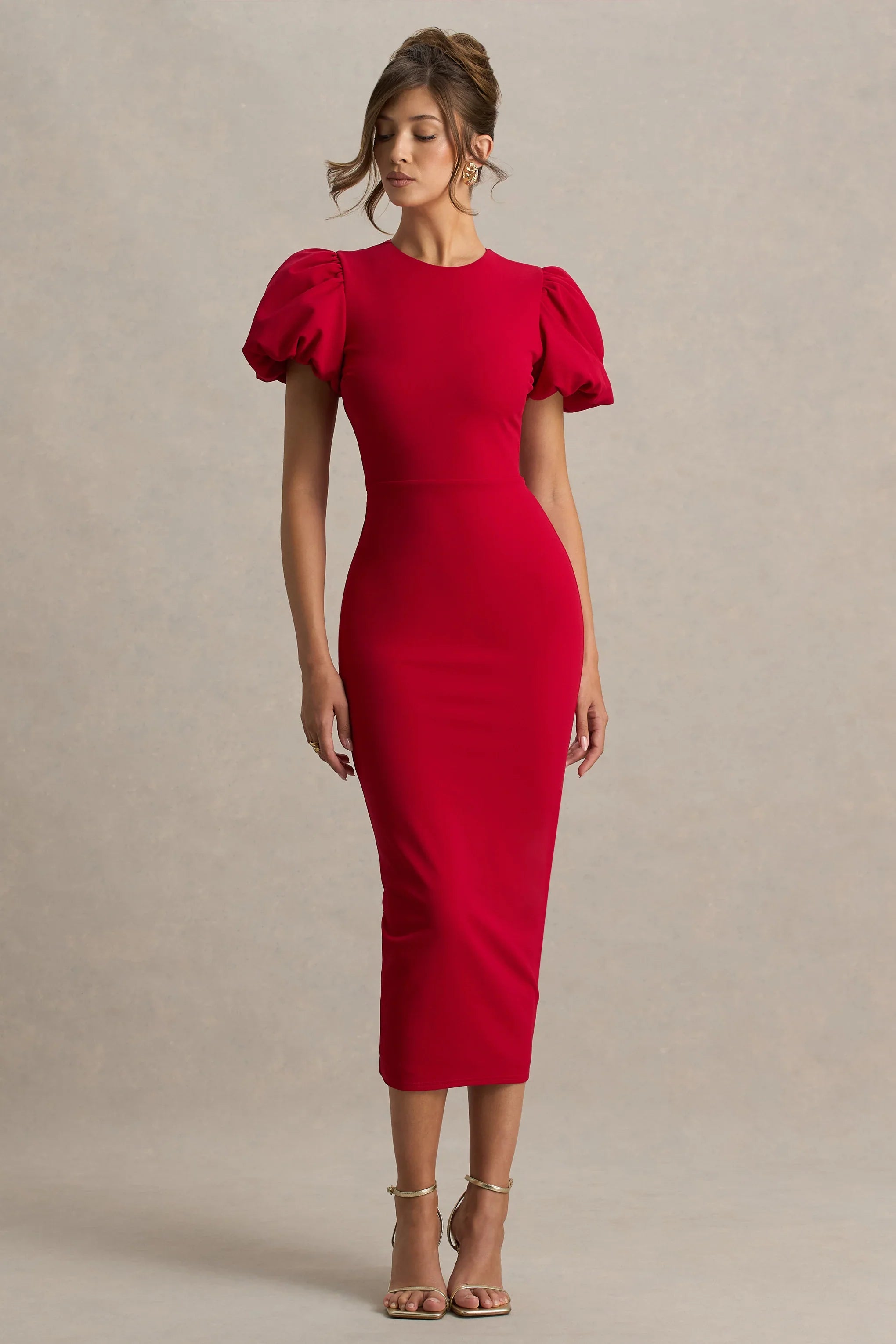 Dakota Red Puff Sleeve Midi Dress