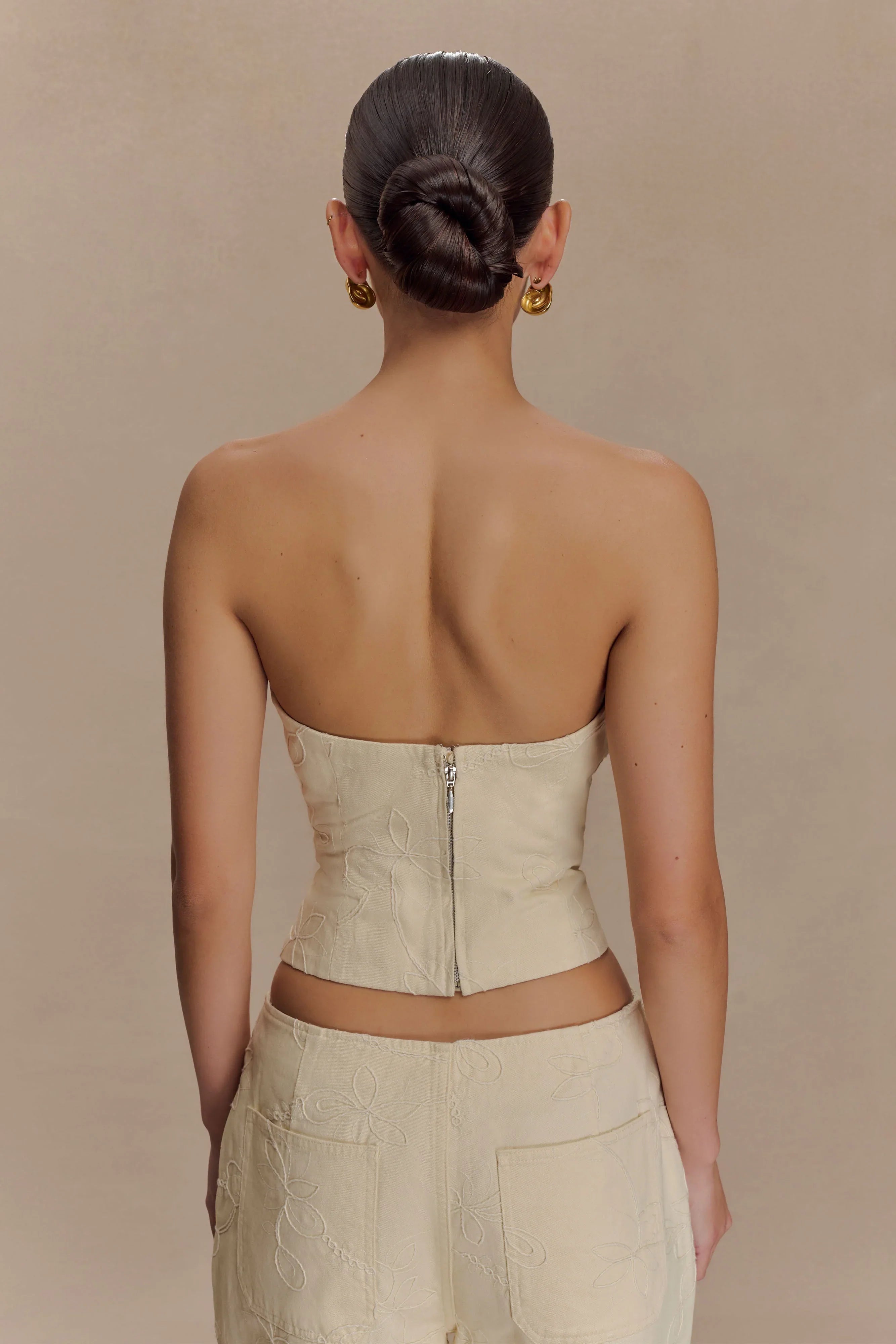 Ebony Embroidered Denim Corset Cream