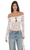 Lace Off Shoulder Twist Top in White