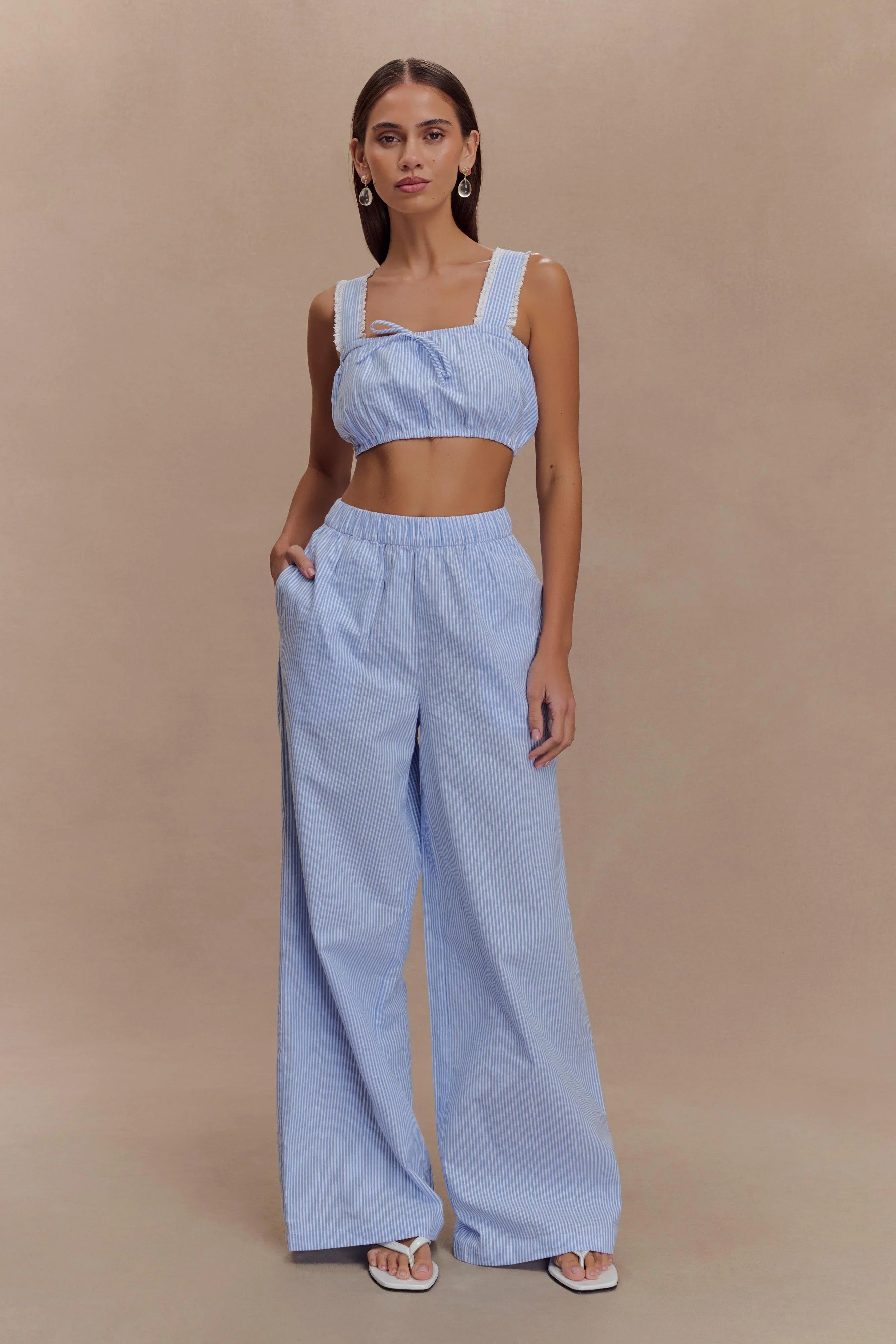 Gretel Sleeveless Crop Top Blue Pinstripe