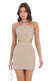 Rhinestone Halter Cutout Dress in Nude