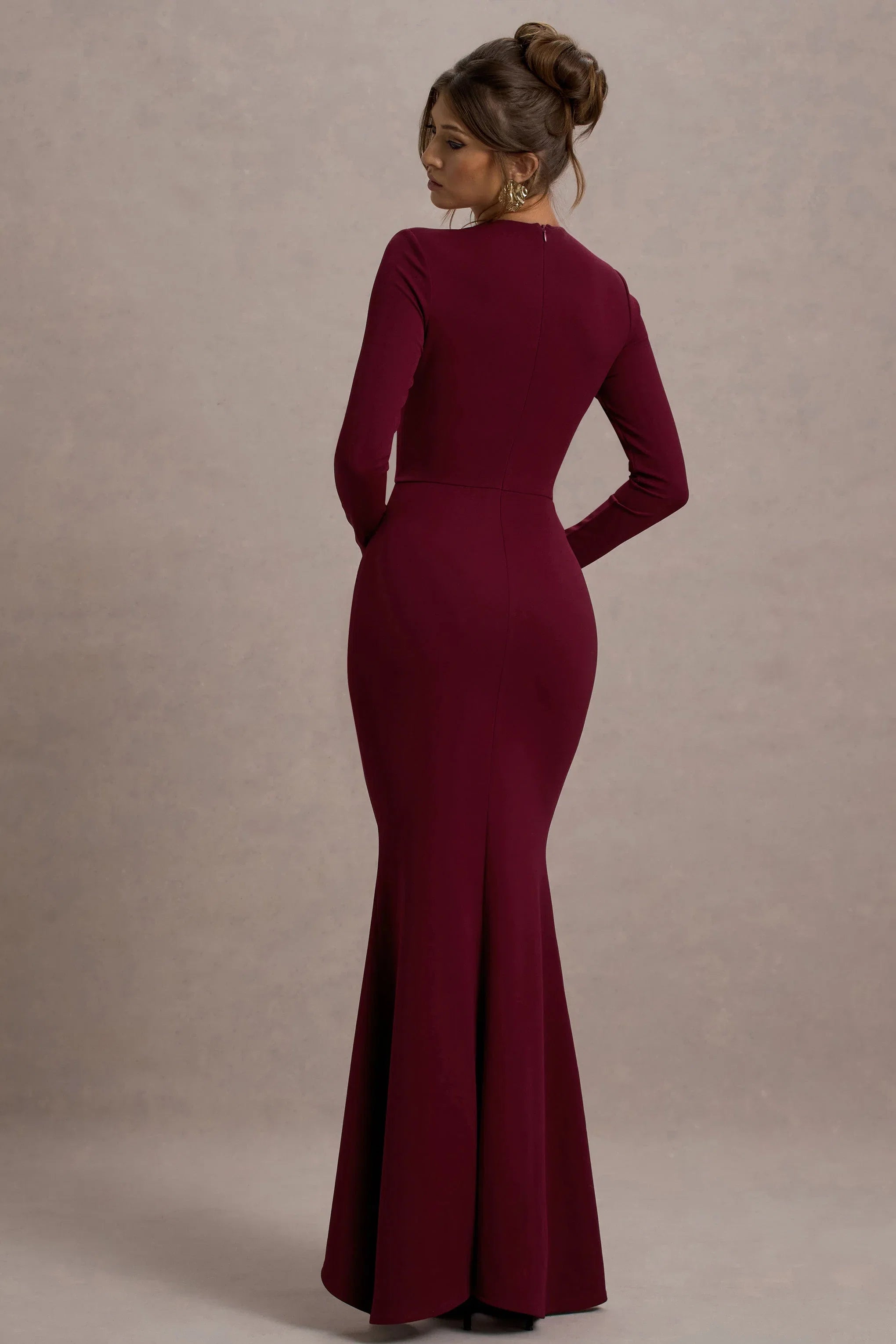 Alayna Berry Long Sleeve Maxi Dress With Ruffled Split