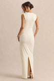 Blythia Cream Round Neck Maxi Dress With Gathered Detailing
