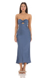 Satin Twist Cutout Midi Dress in Navy