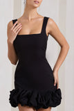 Lucy Black Strappy Mini Dress With Ruffle Trim