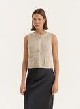 Beige Boucle Knit Sleeveless Waistcoat