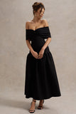 Marguerite Black Twisted Bardot Drop Waist Maxi Dress