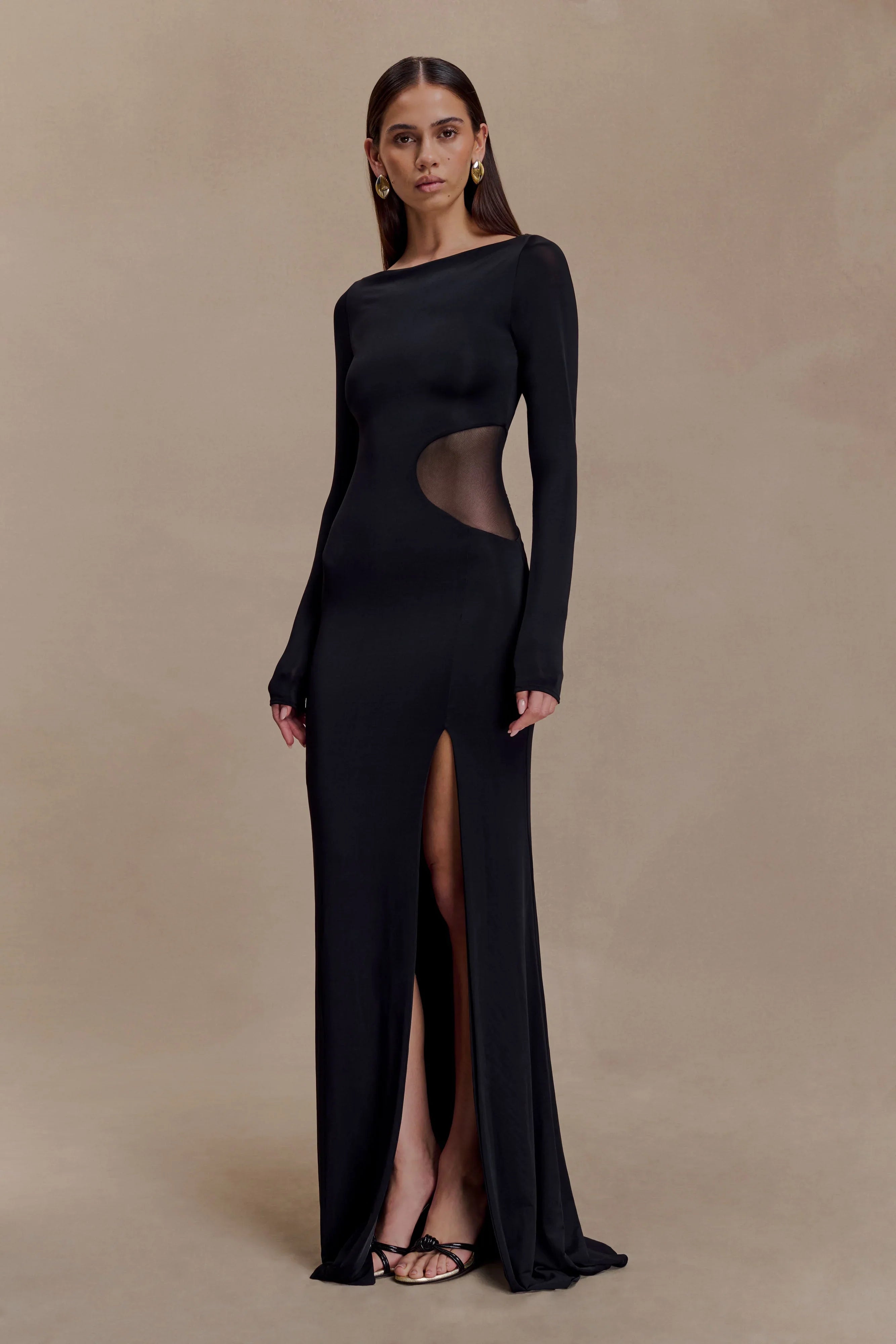 Megan Slinky And Mesh Maxi Dress Black