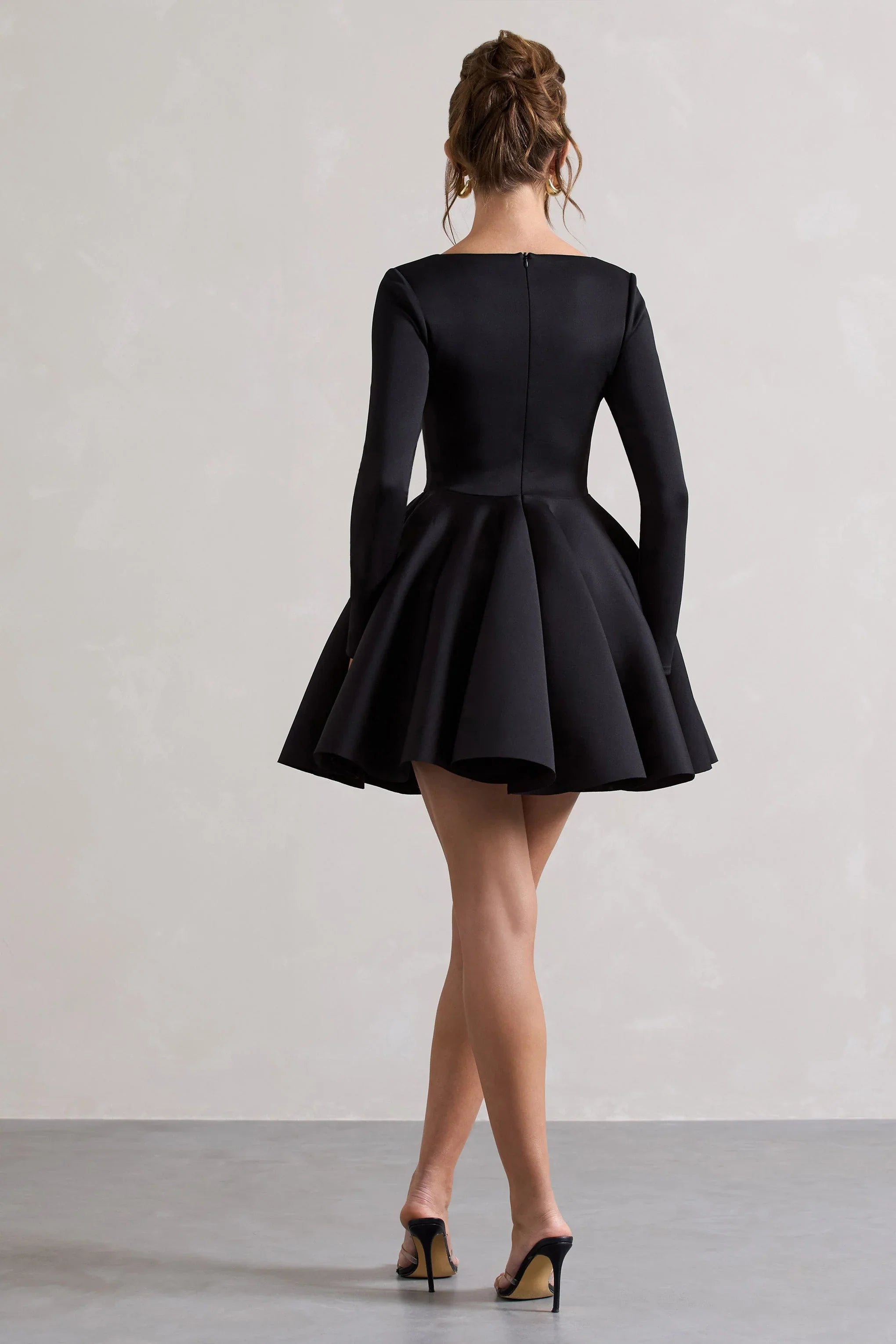 Winslet Black Square Neck Skater Mini Dress