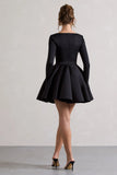 Winslet Black Square Neck Skater Mini Dress