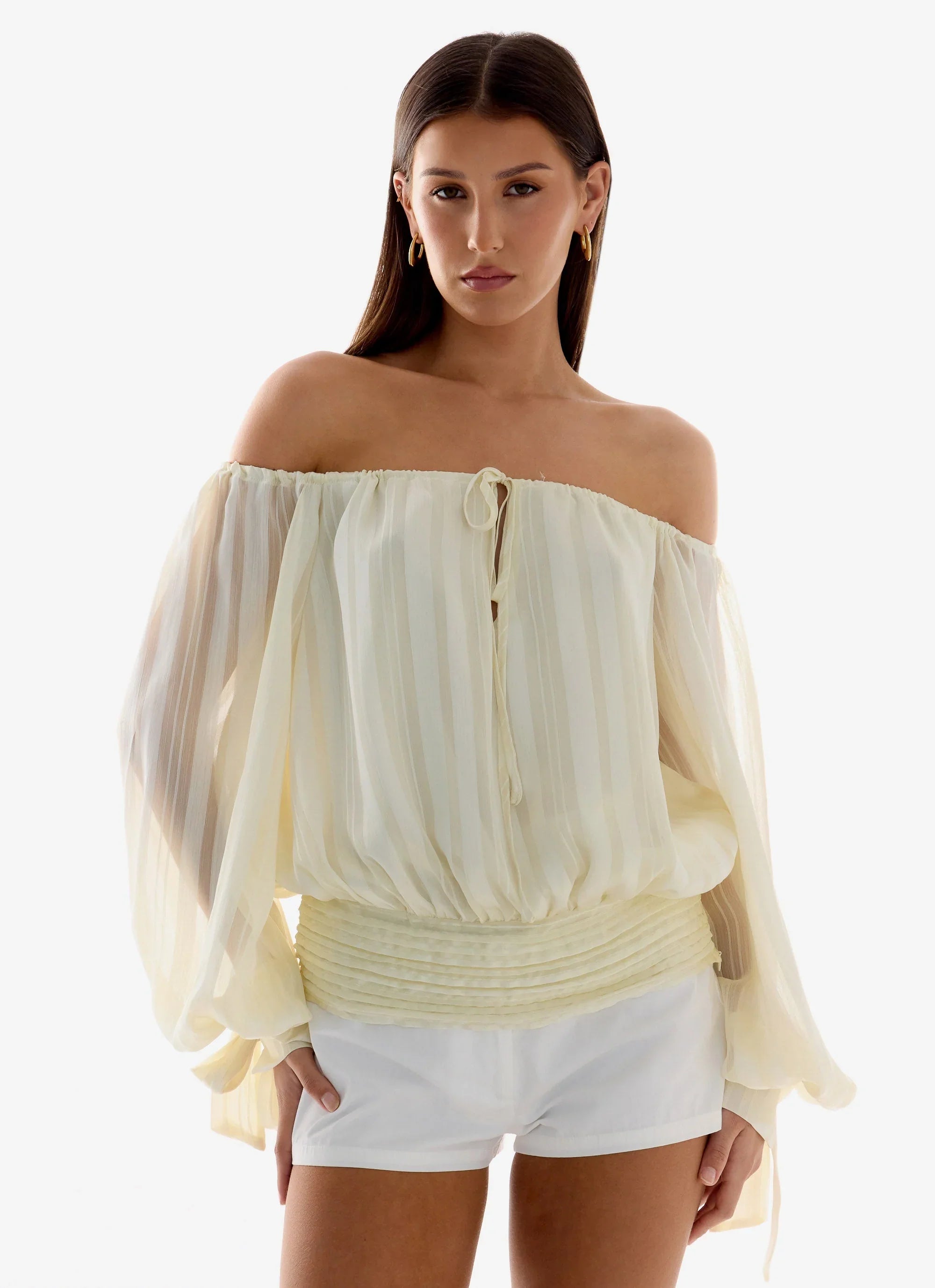 Coconut Kiss Off Shoulder Long Sleeve Top Yellow