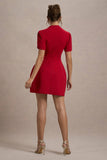 Carabella Red High Neck Short Sleeve Mini Dress