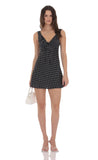 Satin Polka Dot V Neck Dress in Black