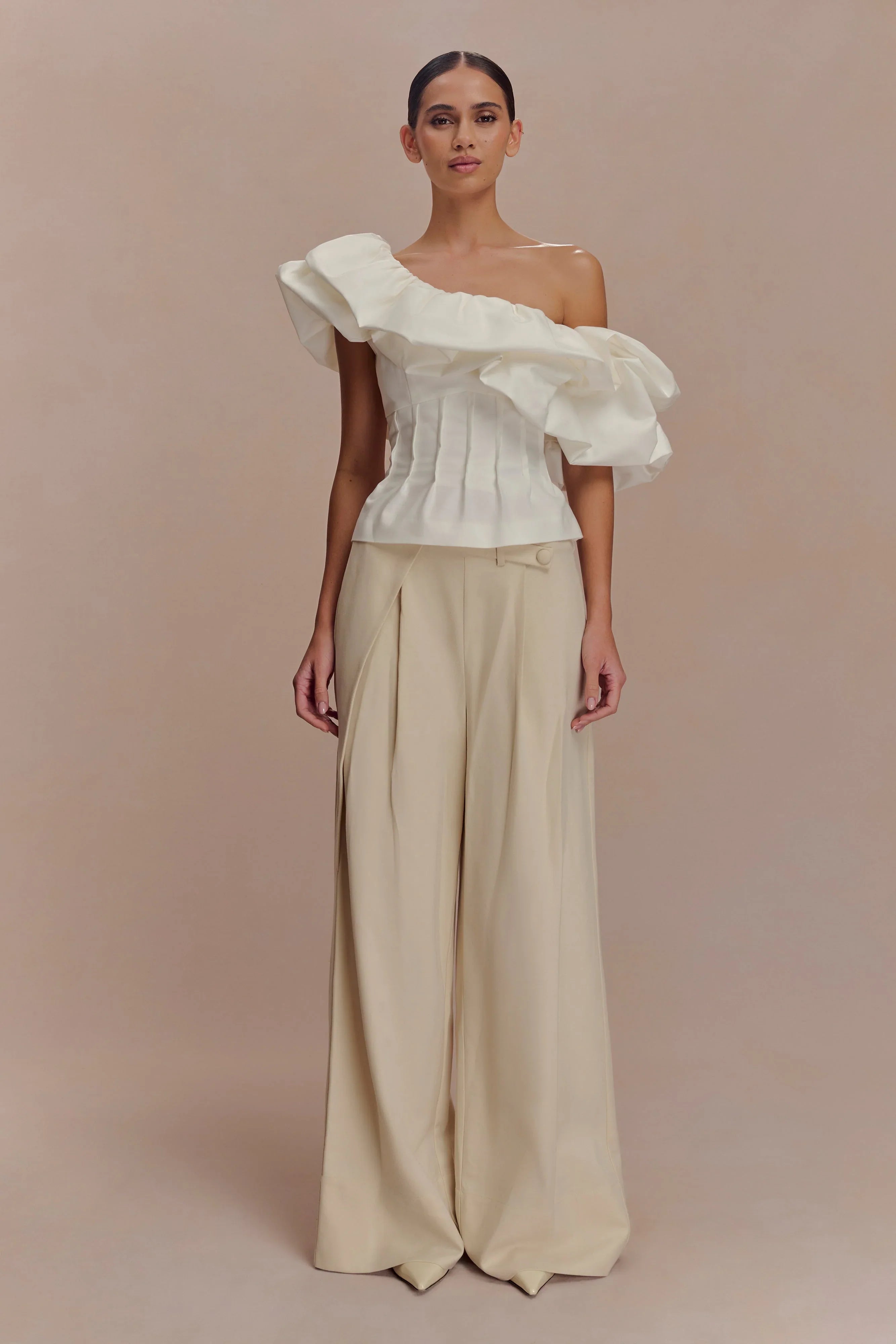 Debbie One Shoulder Bubble Top White