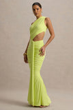Beline Lime Green One Shoulder Cut Out Maxi Dress With Drape