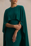 Padma Bottle Green Draped Maxi Dress With Cape Sleeves