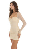 Mesh Ruched Dress in Beige