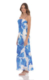 Floral Open Back Maxi Dress in White amp Blue