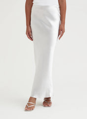 Silver Satin Midaxi Skirt