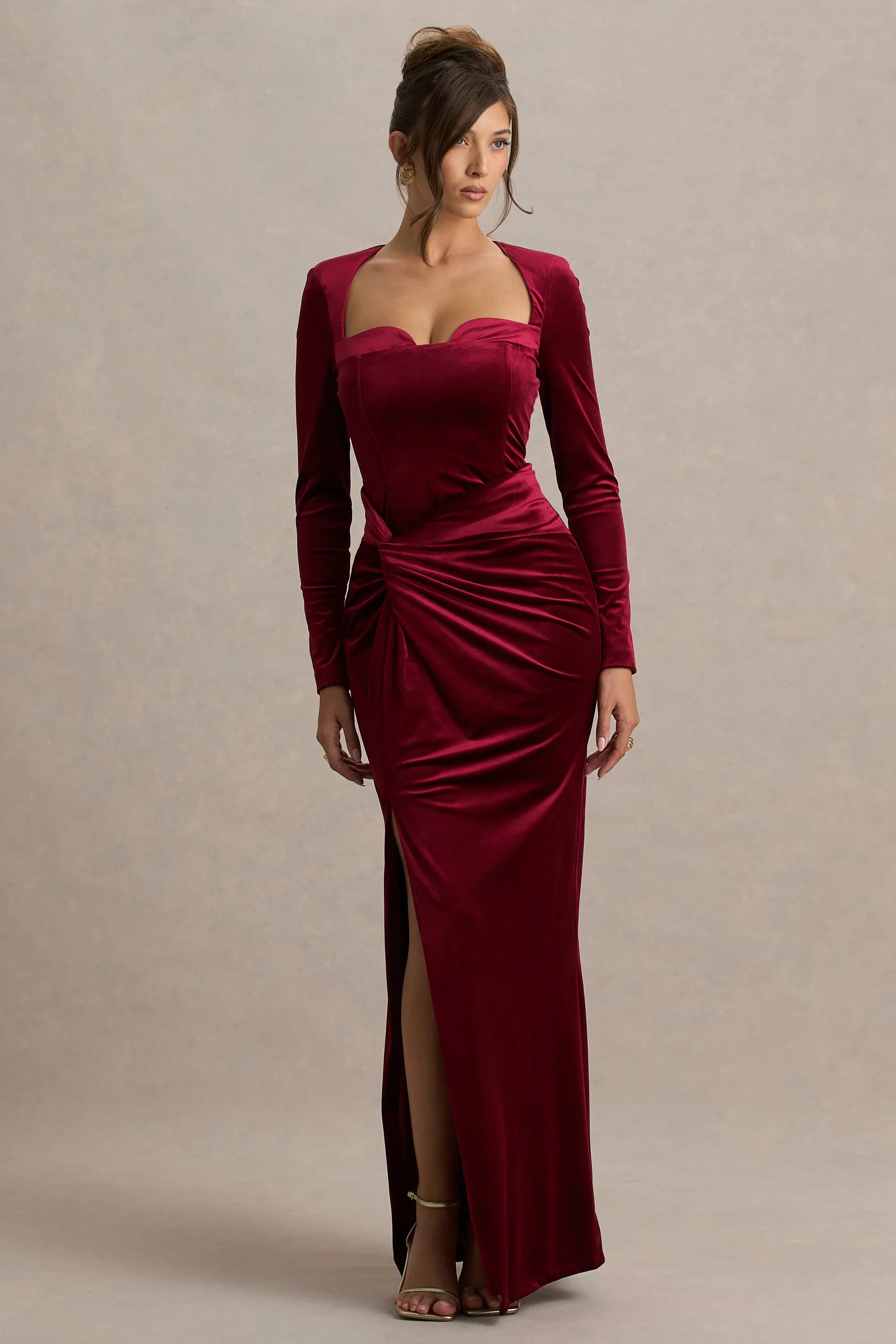 Fay Berry Velvet Corset Style Knot Maxi Dress