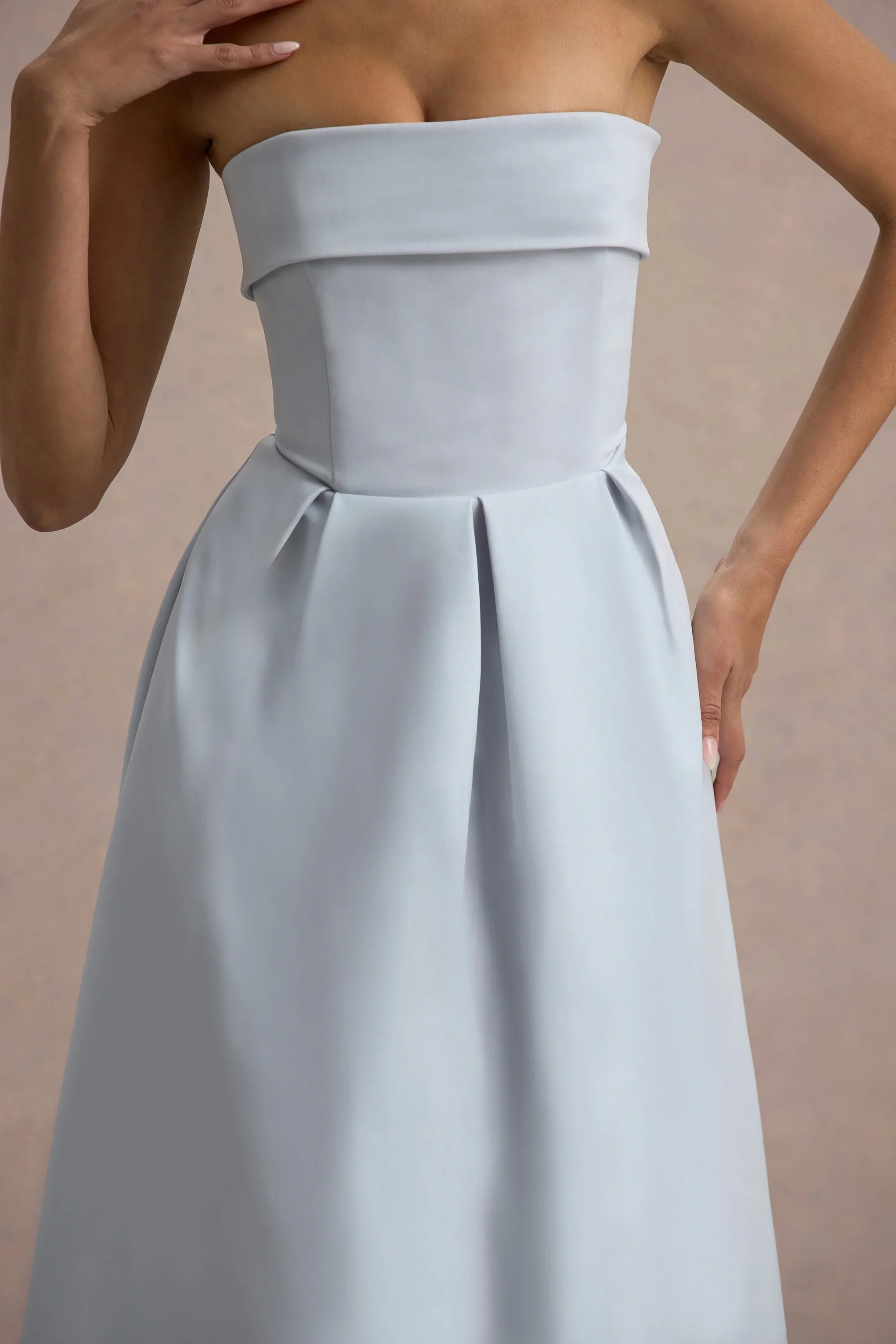 Maddalena Powder Blue Bandeau Skater Maxi Dress