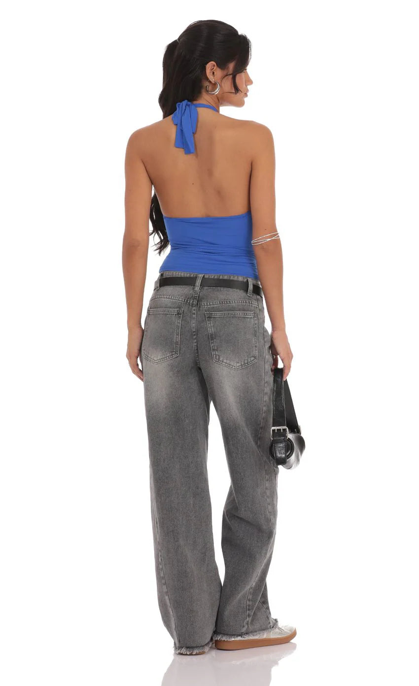 Faded Cutoff Jeans in Grey Denim