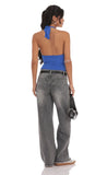 Faded Cutoff Jeans in Grey Denim