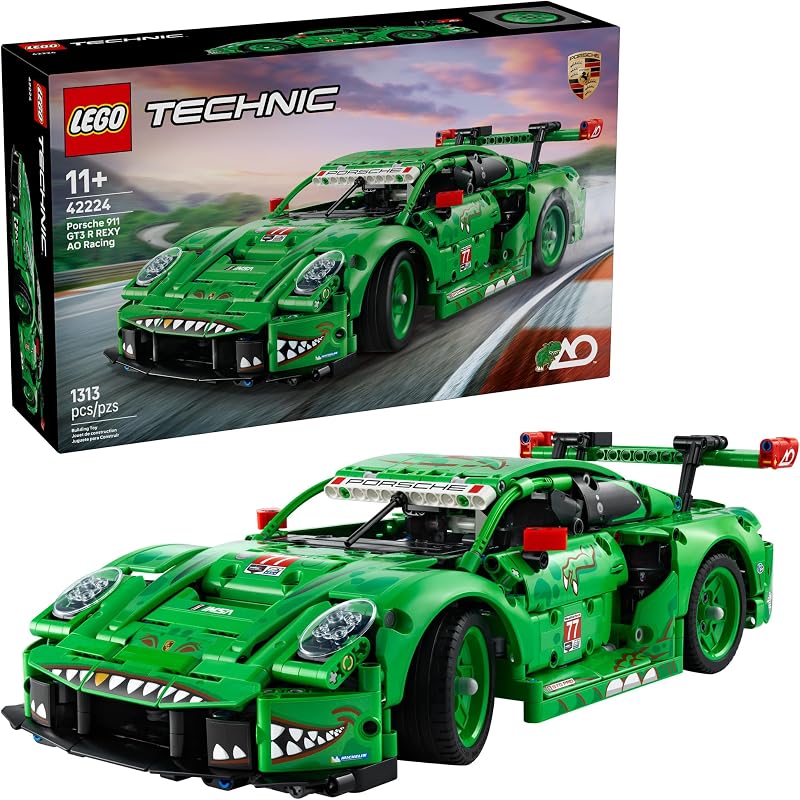 LEGO Technic Porsche 911 GT3 R Rexy AO Racing Car Building Toy for Boys Girls Car Toy W Realistic Steering 6 Cylinder Engine for Kids Auto Fans Ages 11 Gift Idea for Birthdays 42224