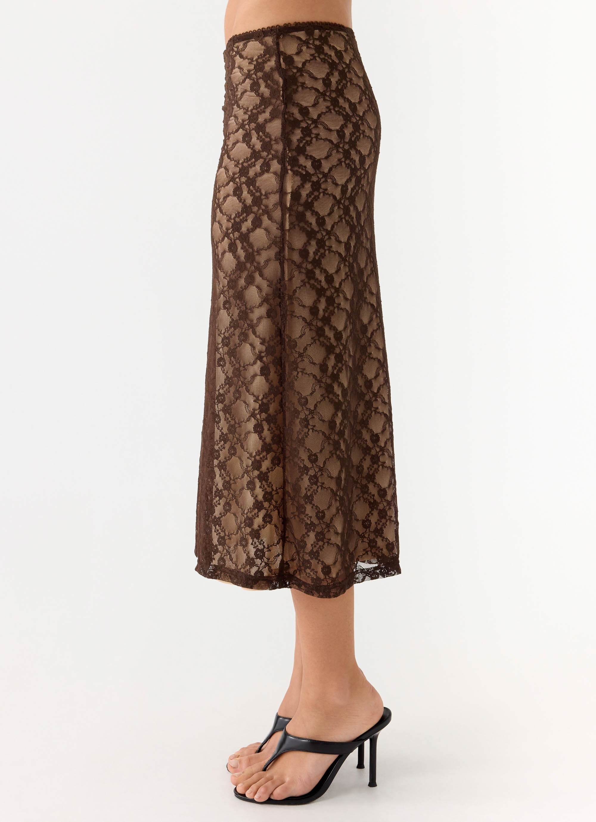 Malachie Lace Midi Skirt Chocolate