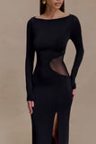 Megan Slinky And Mesh Maxi Dress Black