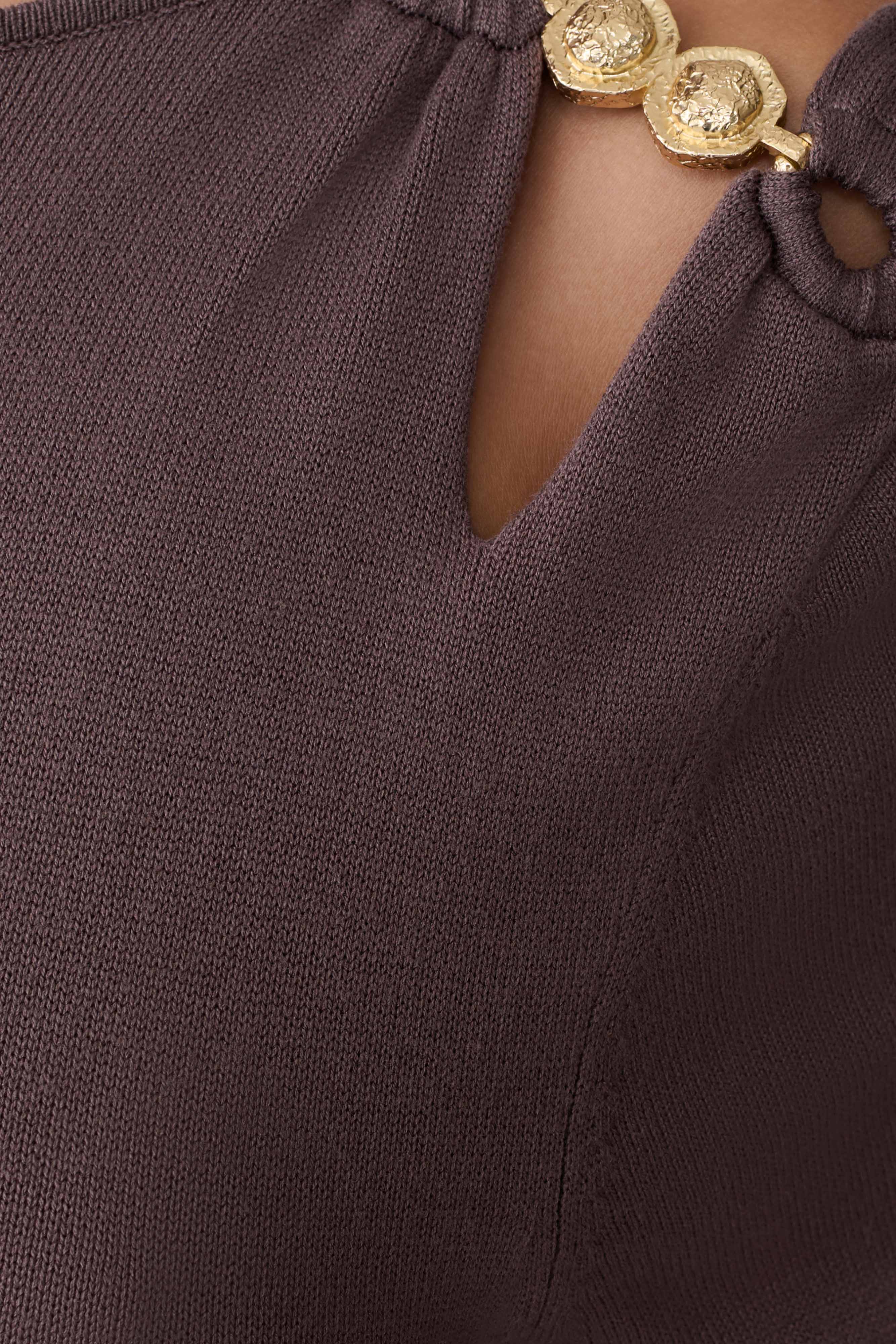 Cresida Knit Long Sleeve Mini Dress With Hardware Peppercorn