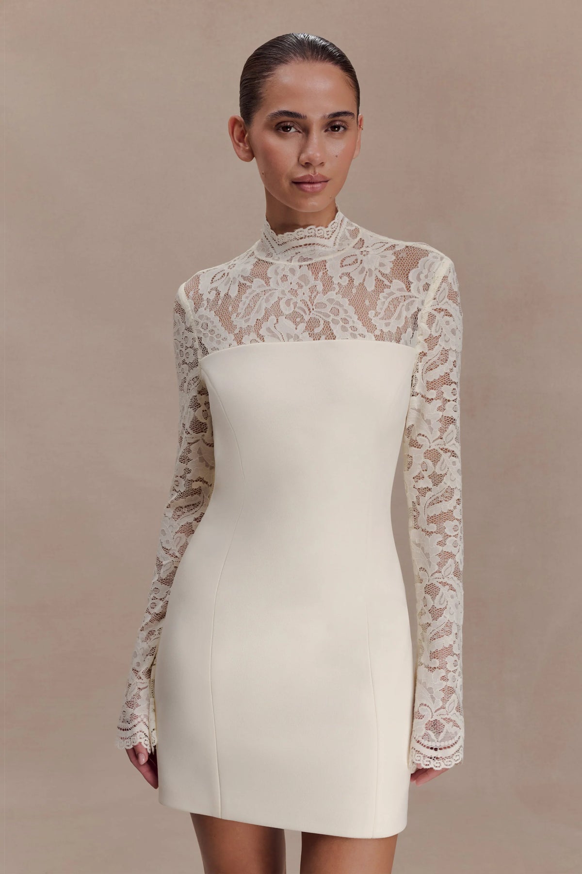 Aurelie Long Sleeve Lace Mini Dress Ivory