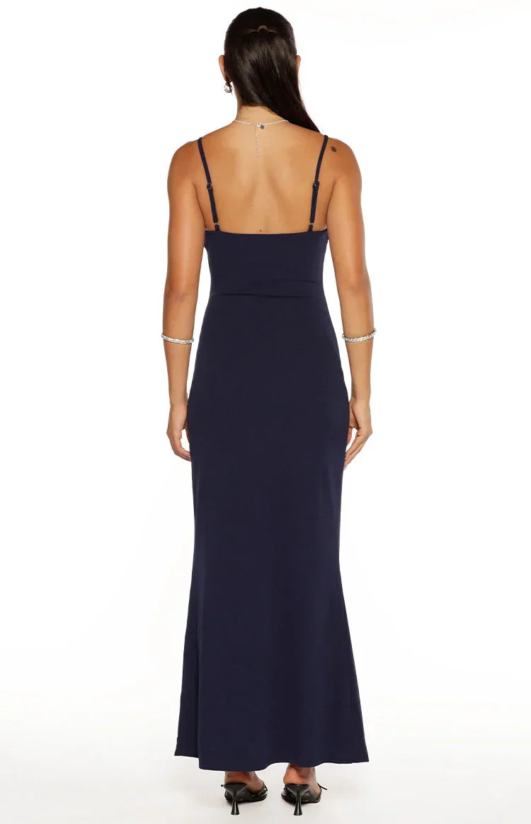 Gracy Navy Crepe Formal Maxi Dress