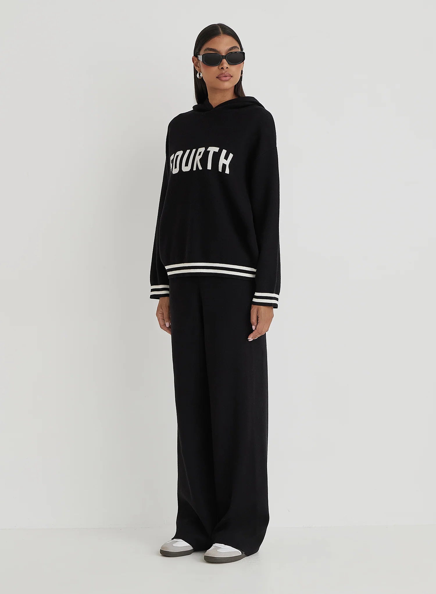 Black Knitted Wide Leg Trouser