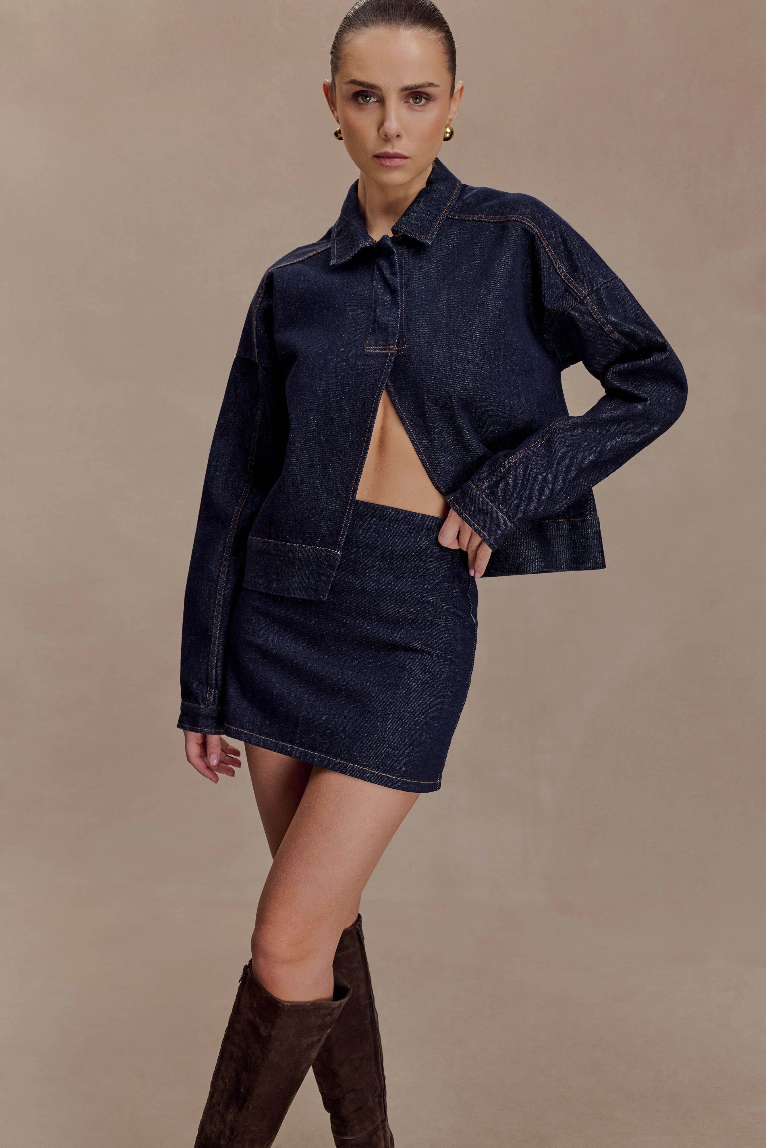Ellie Denim Mini Skirt Washed Indigo Blue