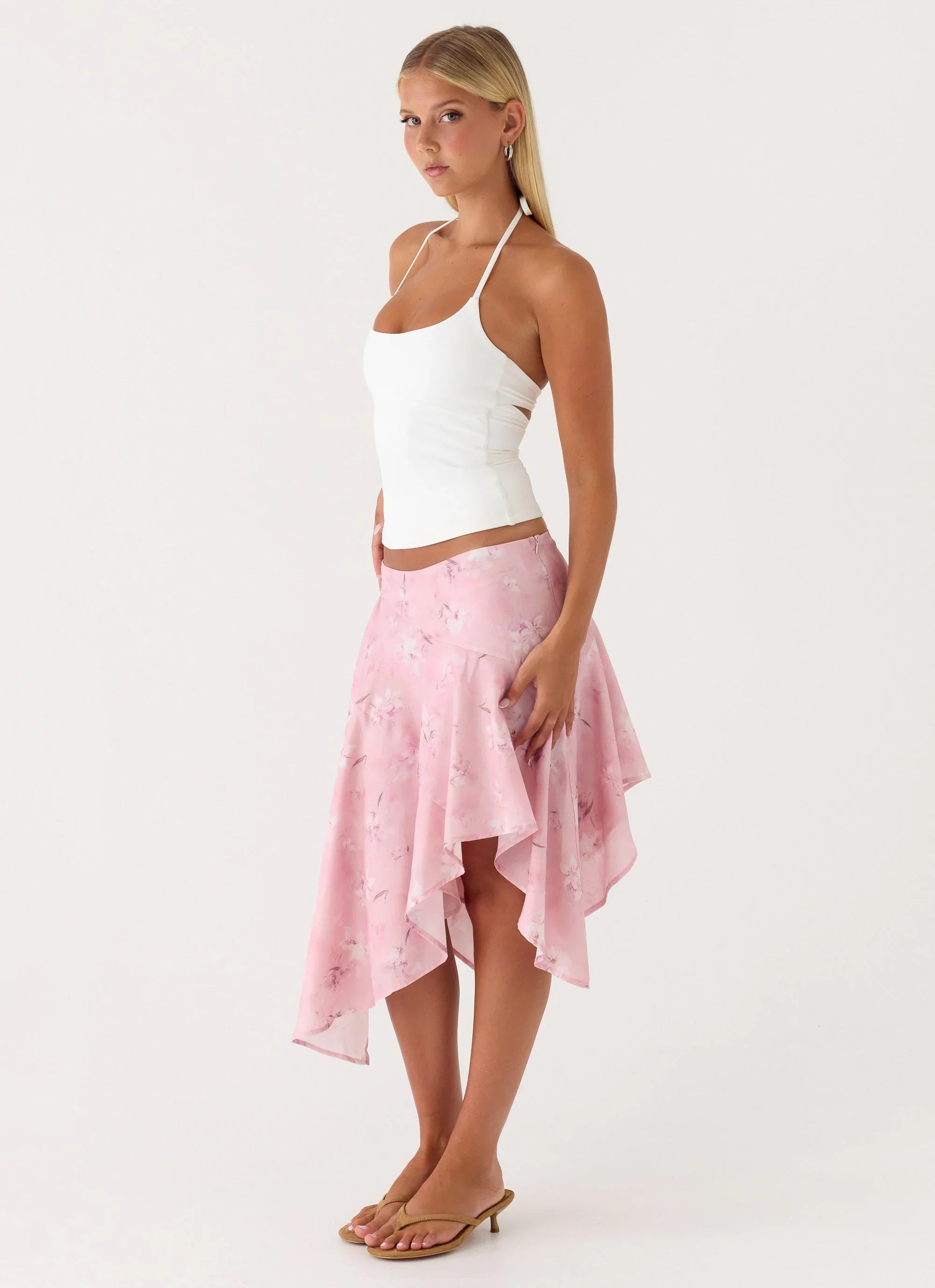 Kia Low Rise Asymmetrical Midi Skirt Vintage Floral