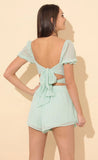 Puff Sleeve Chiffon Set in Green Dots