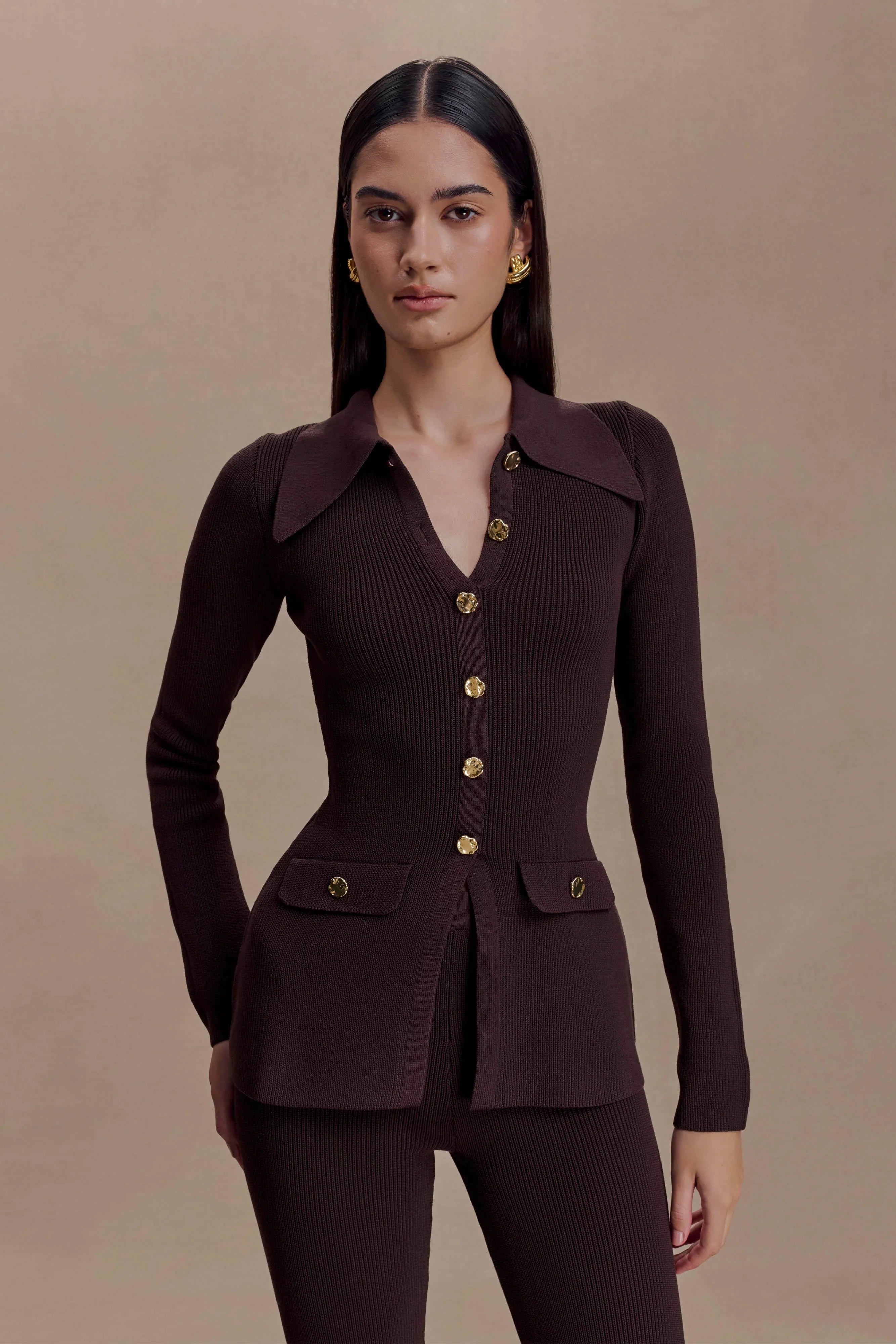 Suzie Ribbed Long Sleeve Longline Top Chocolate