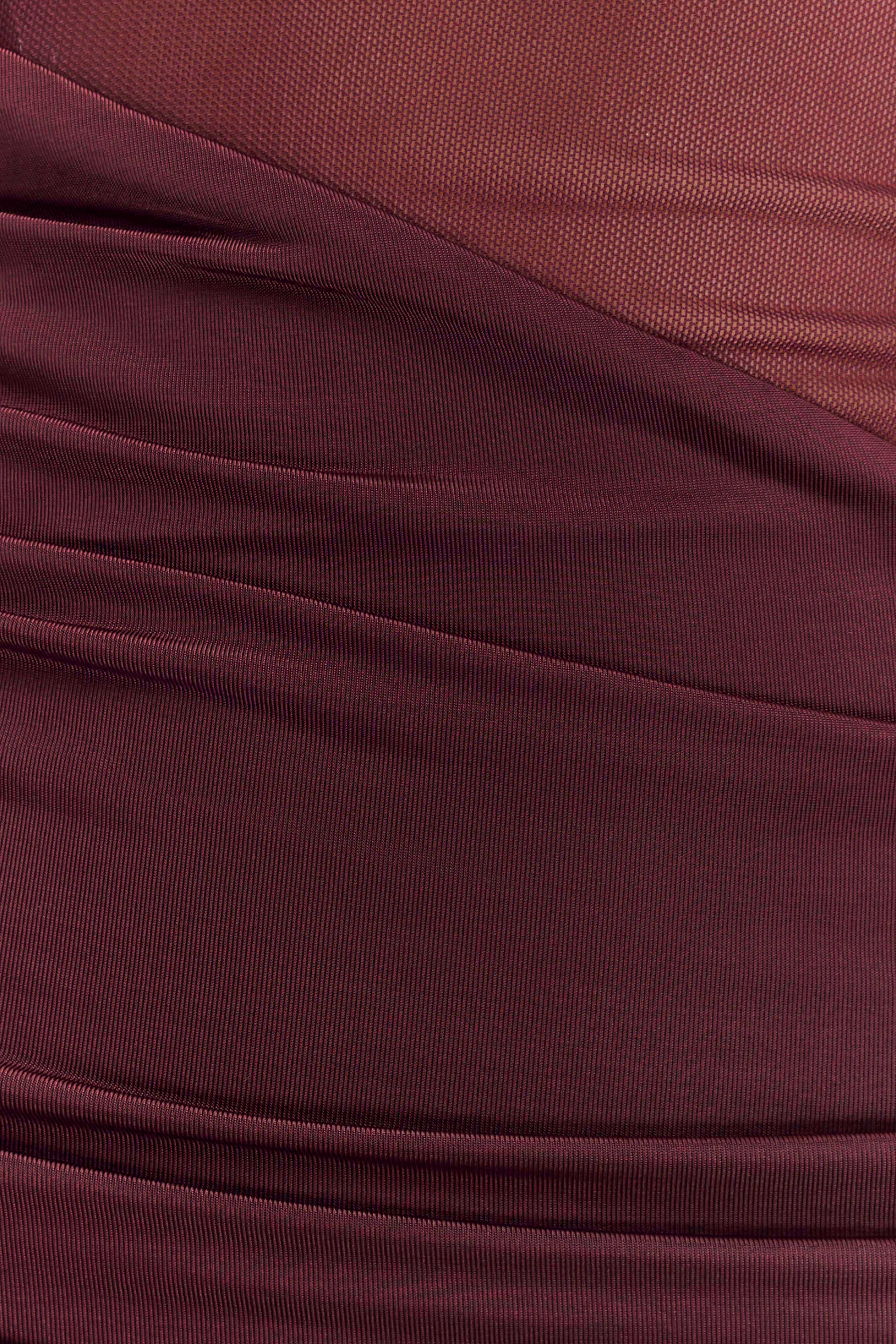 Dallas One Shoulder Mesh Mini Dress Mahogany