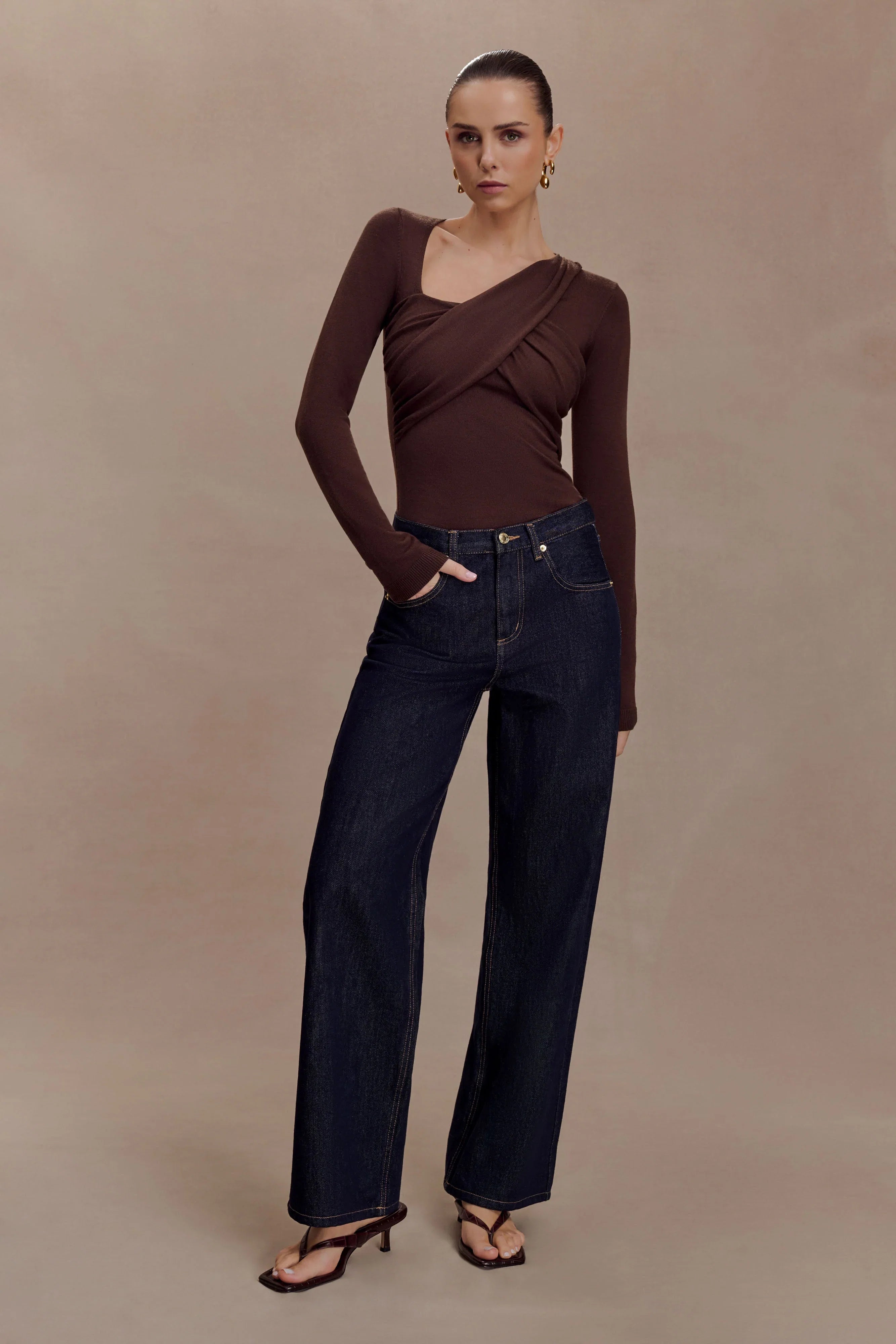 Kaylen Knit Long Sleeve Top Dark Chocolate