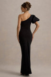 Vittoria Black Asymmetric Puff Sleeve Split Maxi Dress