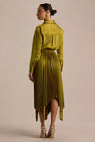 Naxos Olive Satin Shirt Maxi Dress With Pleated Skirt
