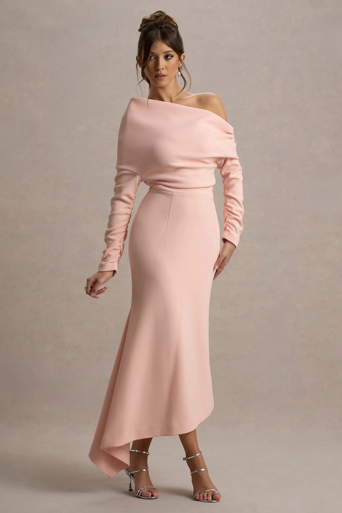 Lou Pink One Shoulder Asymmetric Maxi Dress