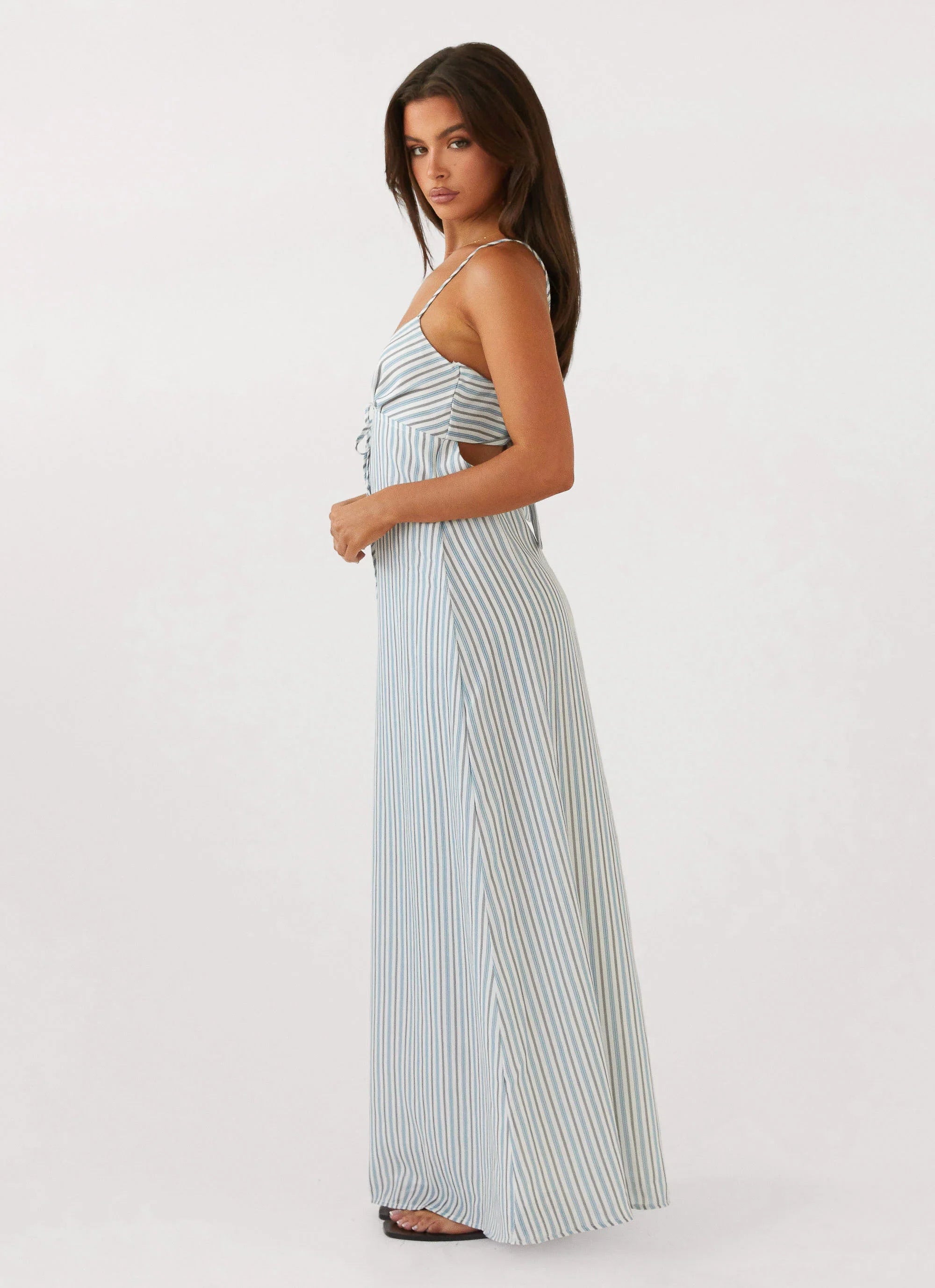 Flora Linen Maxi Dress Blue Choc Stripe