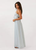 Flora Linen Maxi Dress Blue Choc Stripe