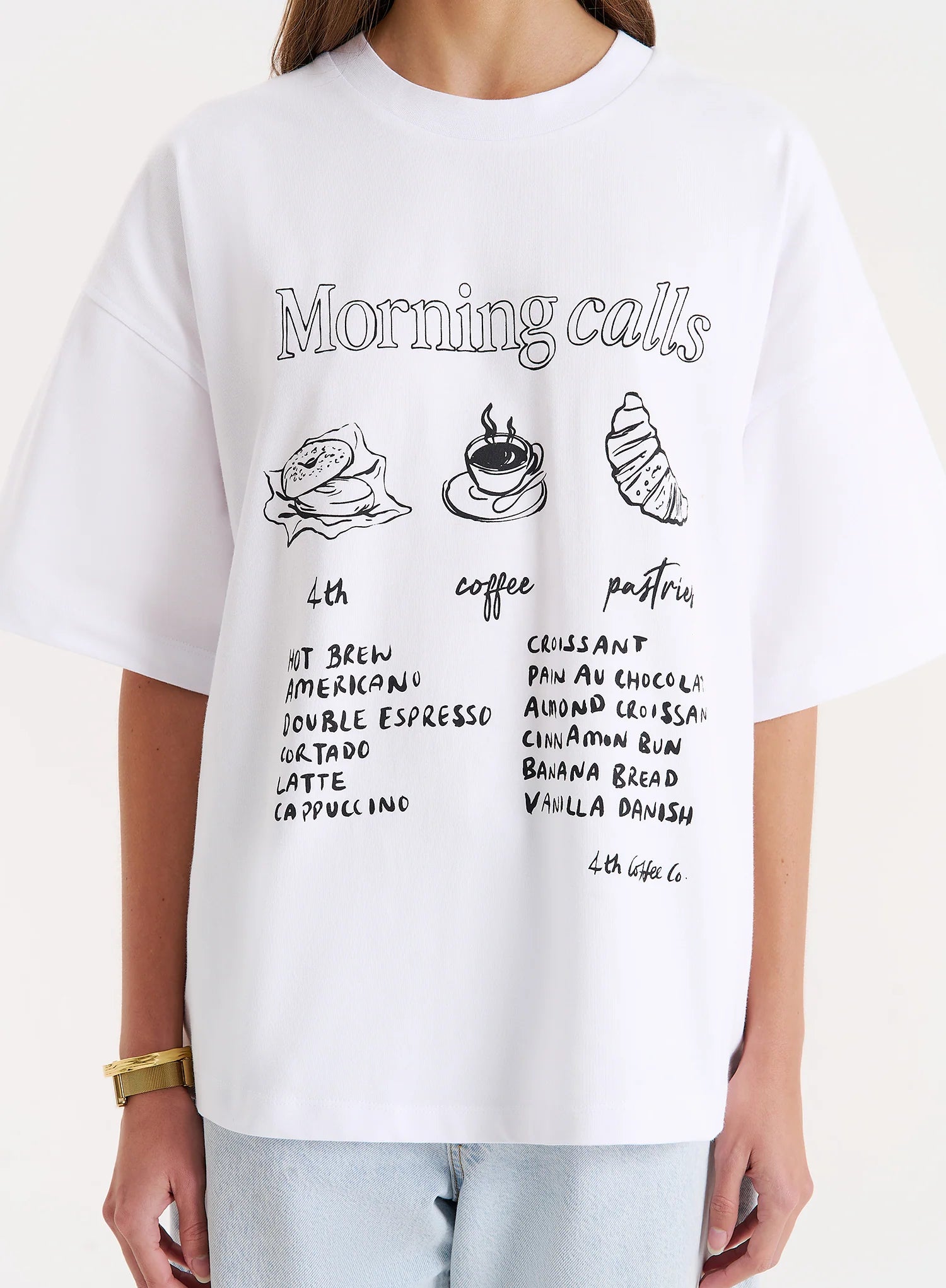 White Breakfast Illustration Oversized T Shirt