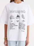 White Breakfast Illustration Oversized T Shirt