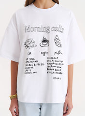 White Breakfast Illustration Oversized T Shirt