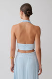 Amaris Sleeveless Plisse Halter Top Pale Blue